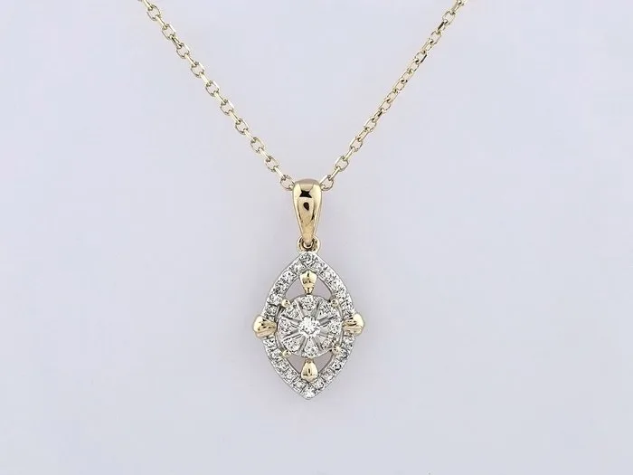 Necklace with pendant - 14 kt. Yellow gold - 0.12ct. tw. Diamond (Natural)