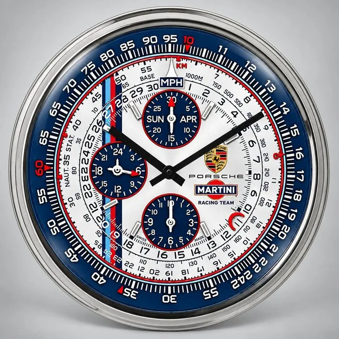 Porsche Martini Racing Team Navitimer Edition – Handmade Wall Clock Artwork – 32 cm - Contemporary Glass, Metal - 2020+ - Porsche