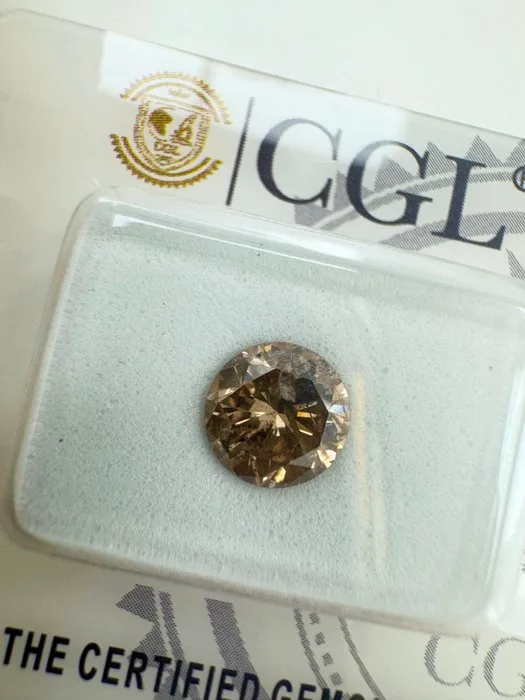 1 pcs Diamond (Natural coloured) - 1.47 ct - Round - Fancy Brown - SI3 - CGL (Certified Gemological Laboratory of Europe)