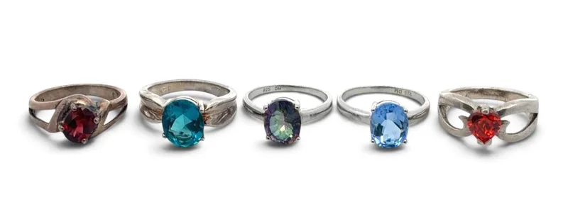 Five Silver and Gemstone Rings