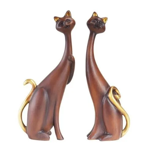 Sculpture, Pair of Oil Painting Effect Resin Cats in Love – Elegant Decorative Sculptures - 24 cm - Resin