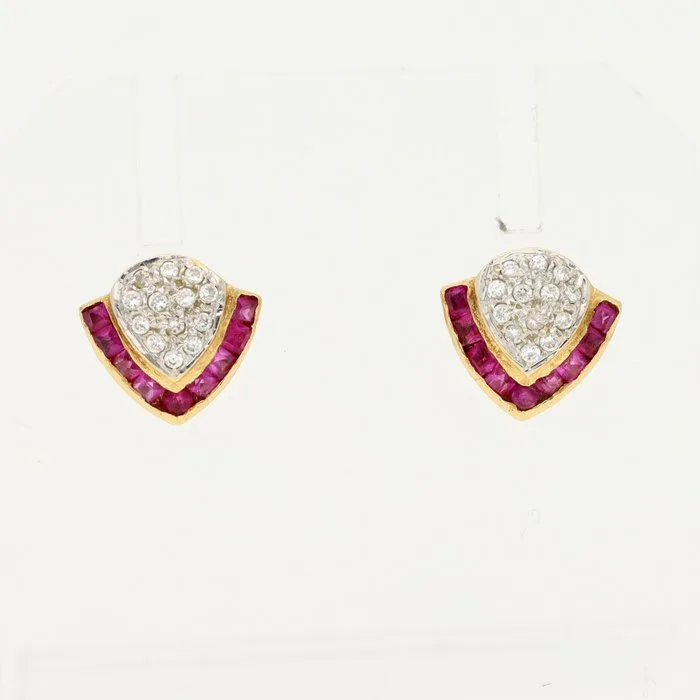 Earrings - 18 kt. Yellow gold Diamond (Natural) - Ruby