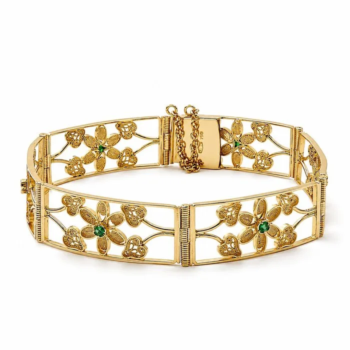 Bracelet - 18 kt. Yellow gold - 0.16ct. tw. Emerald - Made in Italy - Handmade