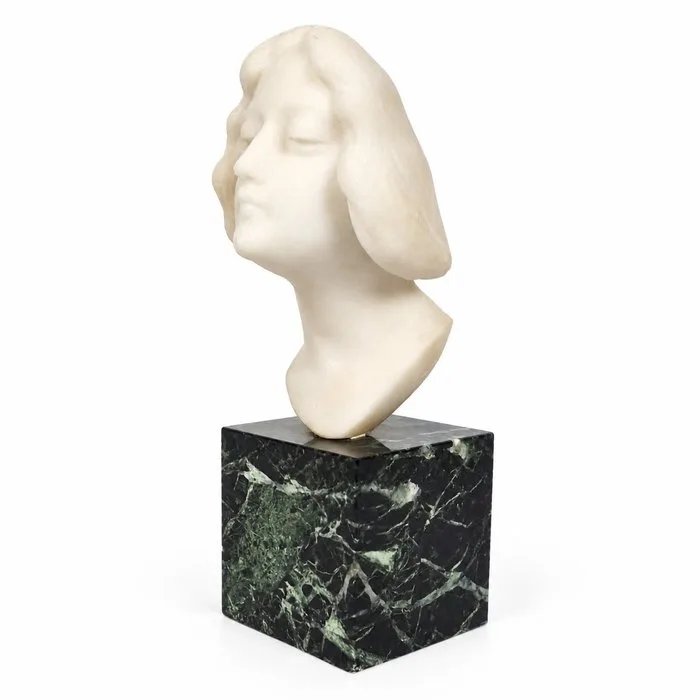 Pierre de Leonardi (1860-1940) - Sculpture, Buste van een jonge dame - 18.8 cm - Alabaster, Marble