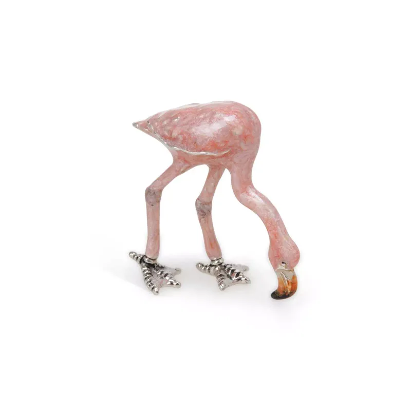 A Silver And Enamel Model Of A Flamingo possibly Saturno, import marked by Francis Howard, London, naturalistically modelled with head lowered.