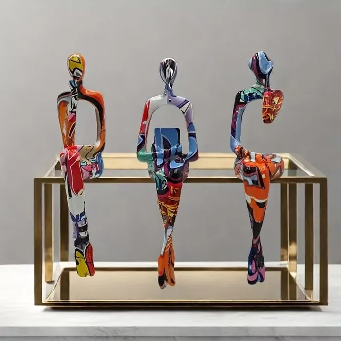Sculpture, 3pcs, Graffiti Color Abstract Resin Statue, Resin Craft Ornaments, Room Decor, Home Decor, Scene - 16.5 cm - Resin
