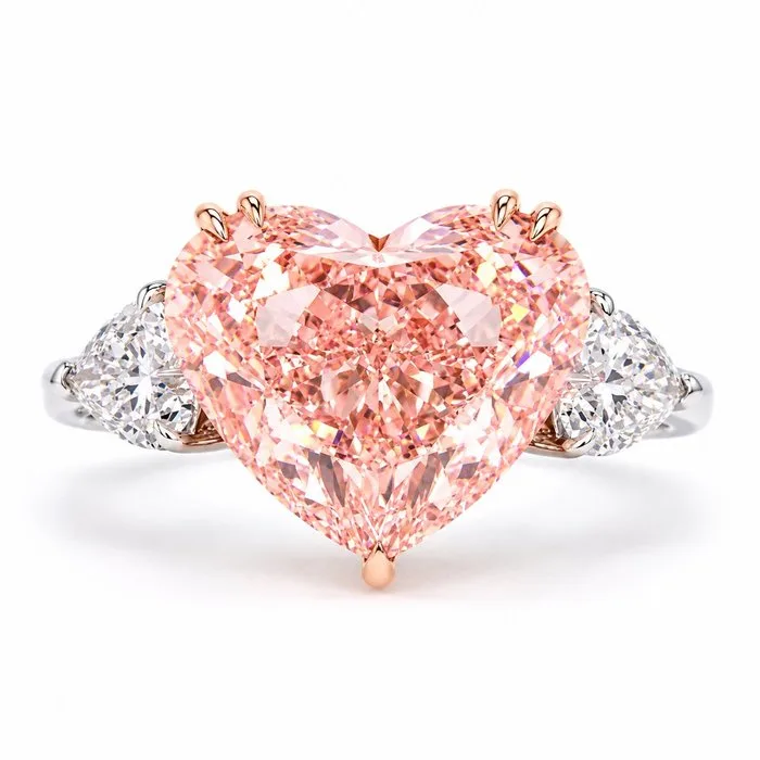 Ring - 14 kt. White gold, Rose gold - 8ct. tw. Pink Diamond (Fancy coloured lab-grown diamond) - Diamond
