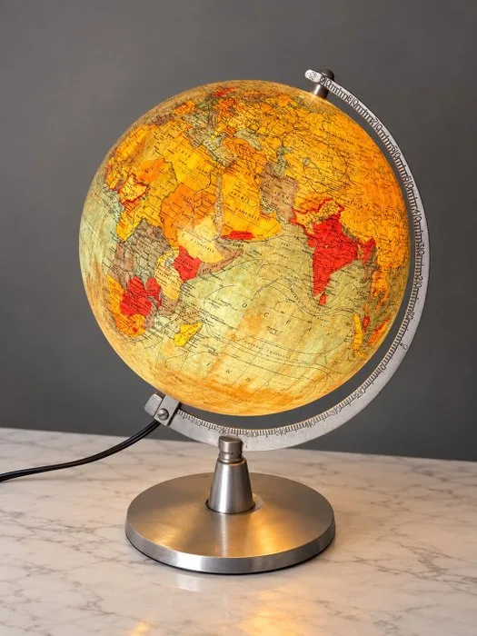 Terrestrial Illuminated Table Globe - Cartes Taride – Rare Surviving Illuminated Glass Globe – Steel Base & Aluminium Meridian – c. - 1950-1960