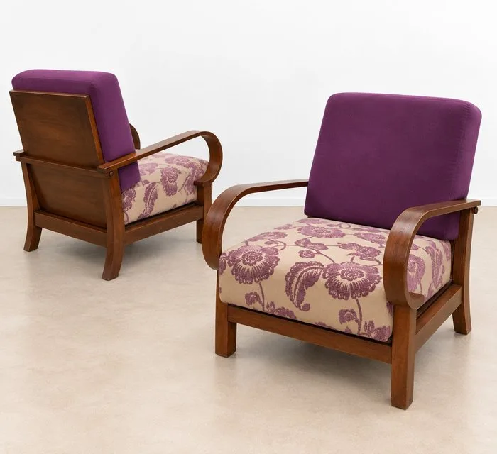 Master Cabinet Maker, 1930s - Hungarian werkbund - Fauteuil (2) - Sliding Lounge Armchair - Walnut - Fully Restored!