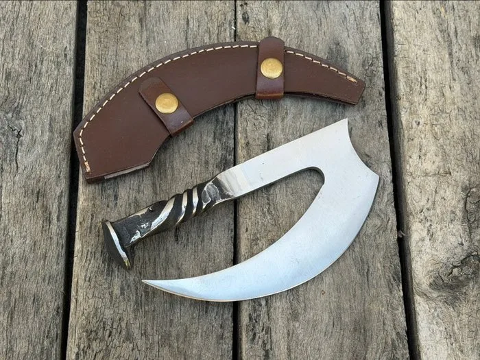 Kitchen knife - Handmade Forged Pizza Cutter Knife - North America - Leather Sheaths