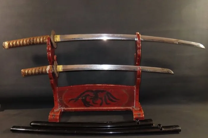Katana - A6-921 Daisho set (Long Katana & Long Wakizashi ) w/Daisho Koshirae : Morimitsu & Kanemoto - Japan - Muromachi period (1333-1573)