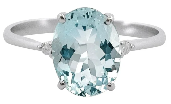 Ring - 14 kt. White gold Aquamarine - Diamond