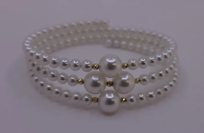 Bracelet - 18 kt. Yellow gold - 4x8.5mm Akoya Pearls