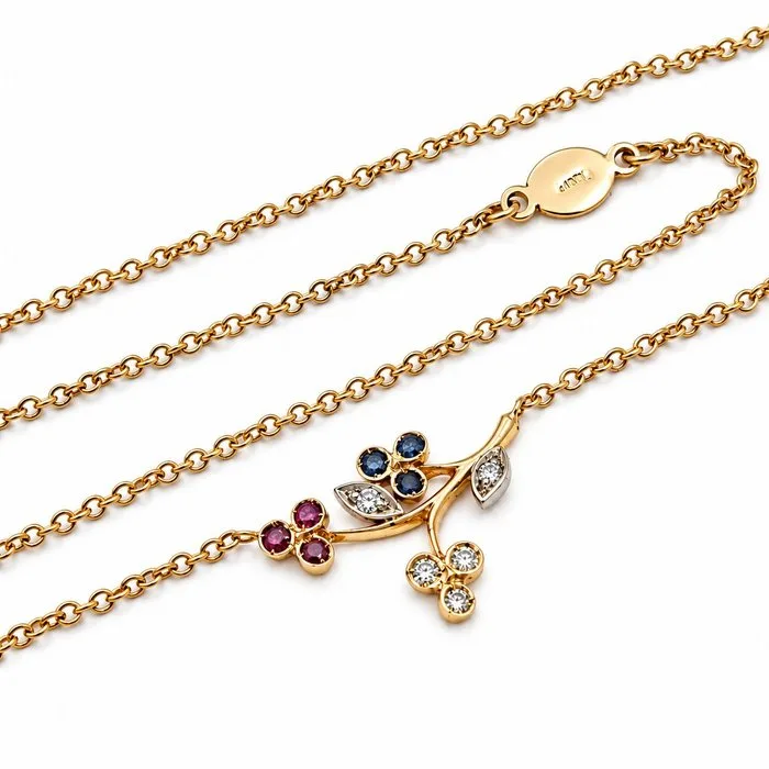 Necklace with pendant - 18 kt. Yellow gold - 0.57ct. tw. Diamond (Natural) - Ruby - Made in Italy - Handmade