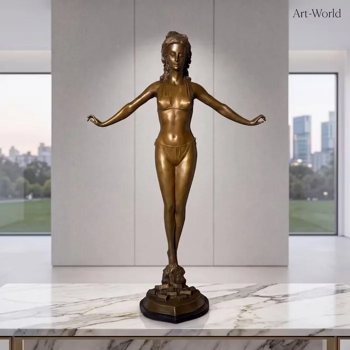 Statue, Vrouw in bikini 70 cm / 9 kg - 70 cm - Bronze, Marble