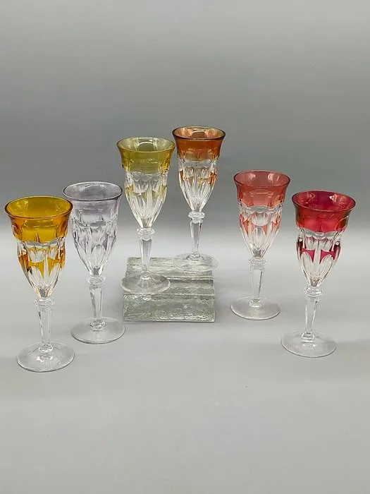6-tlgs. Set Kristall Römer Gläser – Farbüberfang Bleikristall - Jar - Crystal
