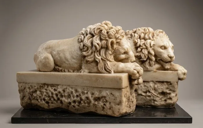 Sculpture, Coppia leoni - 16 kg - 31 cm - Carrara marble