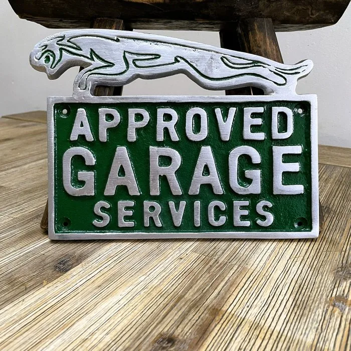 Sign - Jaguar - Approved Garage Services Cast Metal Advertising Sign