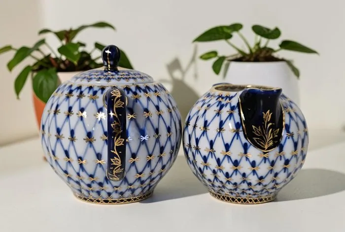 Lomonosov - Sugar and cream set (2) - Cobalt Net - Porcelain
