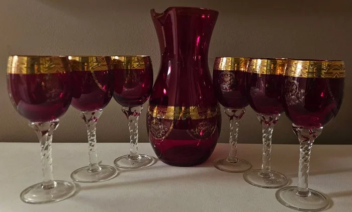 CRISTA T MURANO - Drinking service (7) - Red Murano collection in gold - Murano glass, Gold