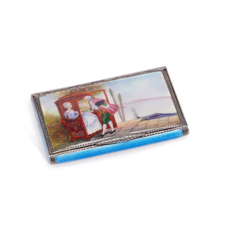 A Continental Silver And Guilloché Enamel Snuff Box early 20th Century, of rectangular form
