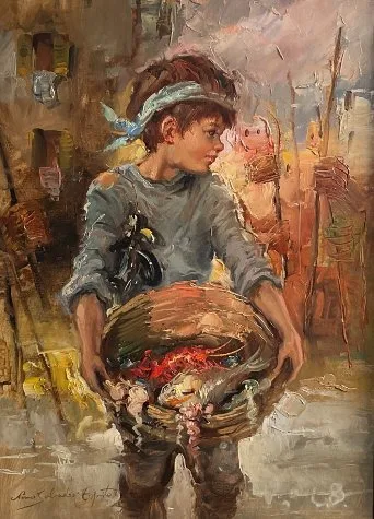 Nino Salvatori Esposito(1918-....) - Vissersjongen met met mand