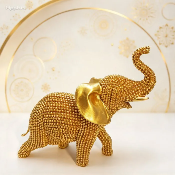 Figurine - Elefante Portafortuna Decorativo in Resina Dorata - Resin