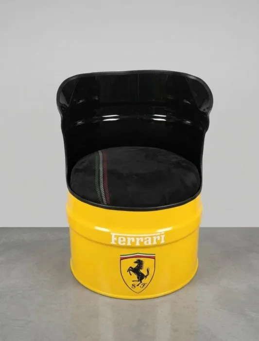 Unique Oil Drum Chair — Handcrafted Artisan Seat | Orange Crest Edition | Unique Garage & Showroom - Ferrari
