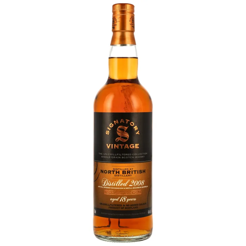 North British – 2008/2026 18 Year Old Single Grain 1st Fill Sherry & Refill Bourbon Casks Signatory Un-Chillfiltered