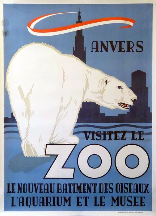 René Van Poppel - Anvers: Visitez le ZOO - BIG / LARGE Version - 1950s