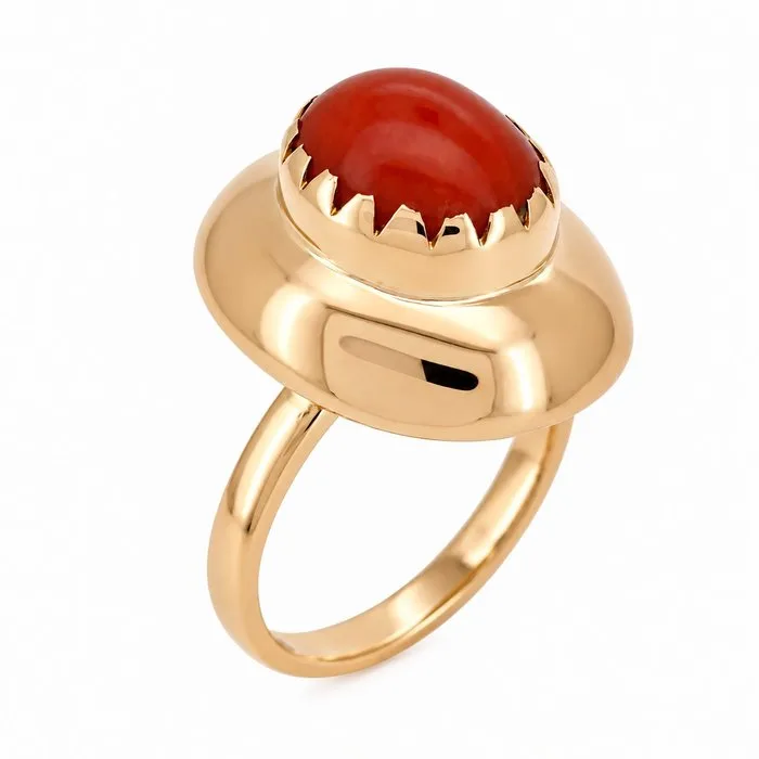 Ring - 18 kt. Yellow gold Coral - Made in Italy - Handmade