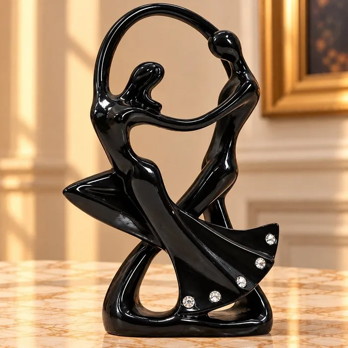 Sculpture, Elegant Black Dancing Couple Sculpture - 11.5 cm - Resin