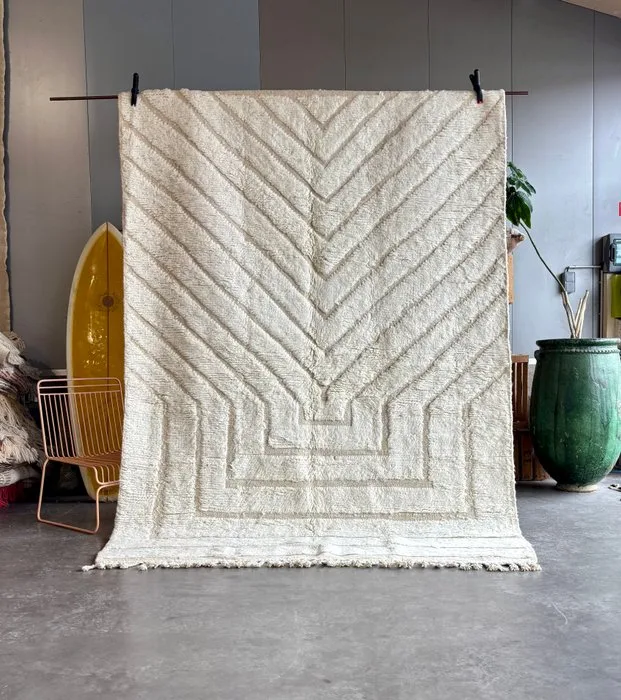 Moroccan White Beni Ourainr Rug – Berber Wool Carpet - Rug - 280 cm - 200 cm