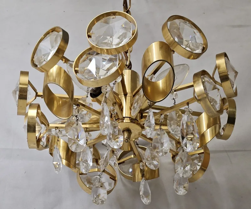 Gilt Metal & Crystal Chandelier by Ernst Palme for Palwa, approx