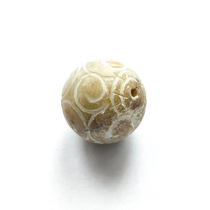 Ancient Chinese Aventurine Quartz Ball Bead Talisman with Carvings - 24 mm