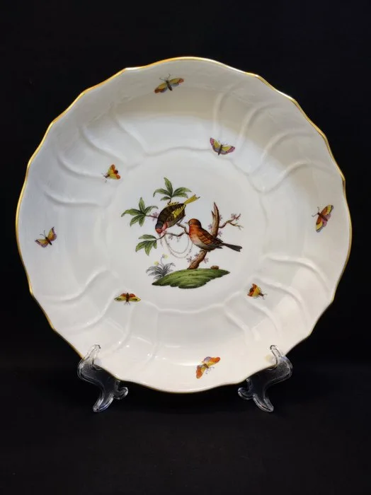 Herend - Dish - 1082/RO runde Obstschale/Beilagenschale Ø/H 27,0x4,7 cm Rothschild mit Goldrand - Porcelain