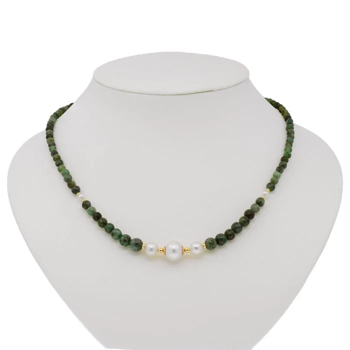 Necklace - 18 kt. Yellow gold Pearl - Emerald