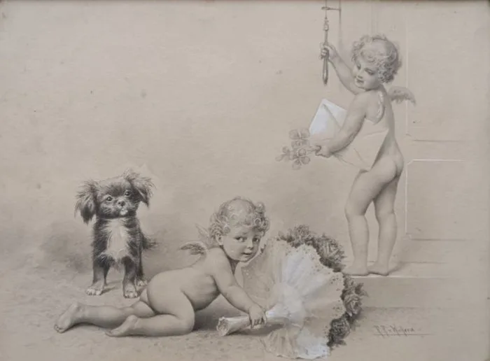 Raimund Ritter von Brennerstein Wichera(1862-1925), Attributed to - Cupido belt aan