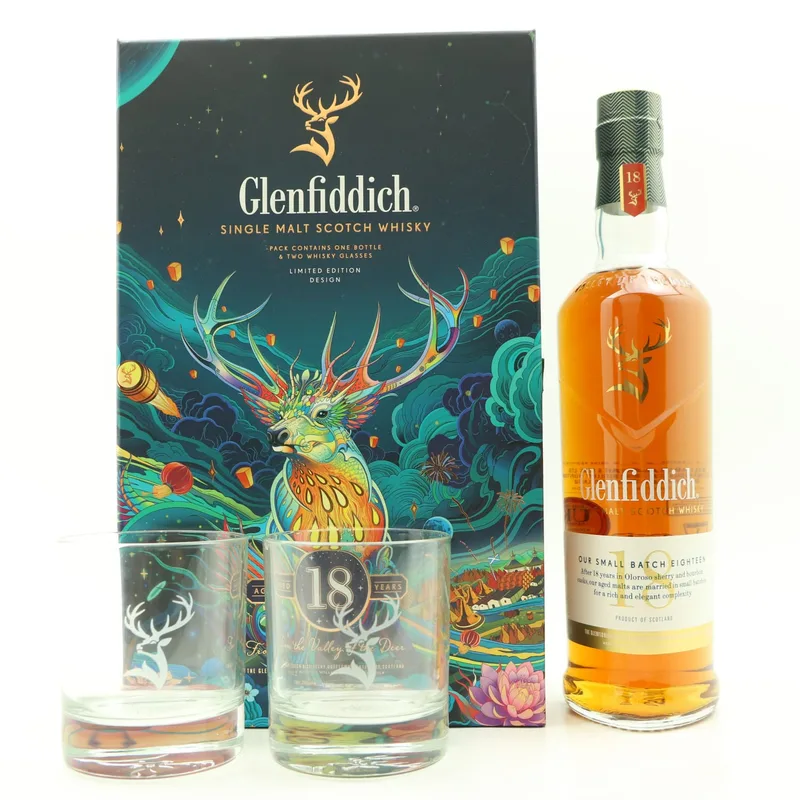 Glenfiddich – 18 Year Old Small Batch Lunar New Year Limited Edition Gift Set With Glasses (70cl, 40%)
