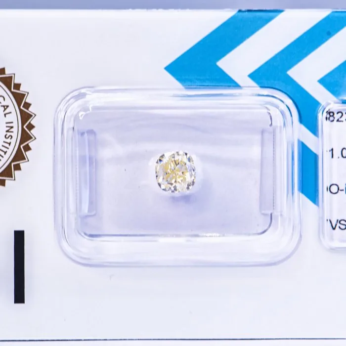 1 pcs Diamond (Natural coloured) - 1.00 ct - Cushion - Light Yellow - VS2 - International Gemological Institute (IGI) - VG