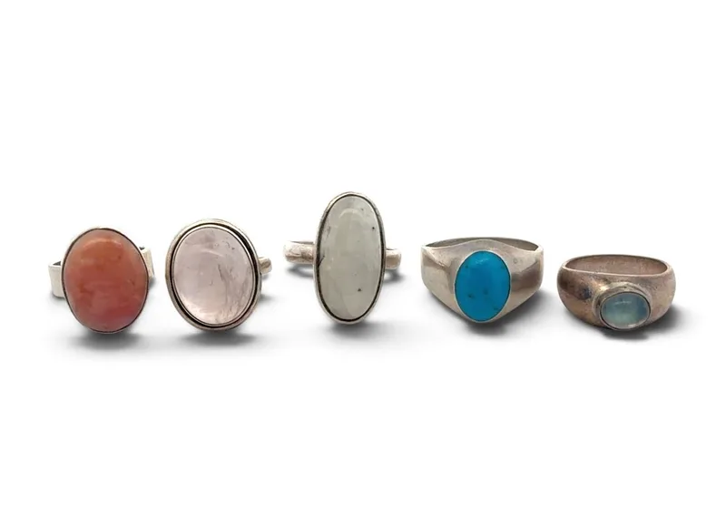 Five Silver and Gemstone Rings