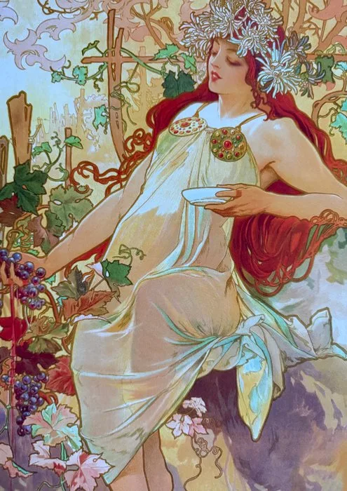 Marie Alphonse Mucha - “Autumn, 1900”. Gesigneerd in de plaat