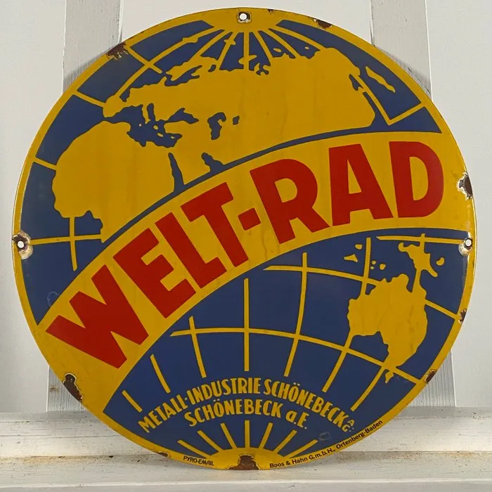 WELT-RAD - Advertising sign - Ø39cm - Made of thick steel sheet and enamel