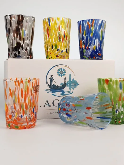 Secoloventesimo - Drinking service (6) - Lagoon - Murano glass - 6 Drops of Fornasa