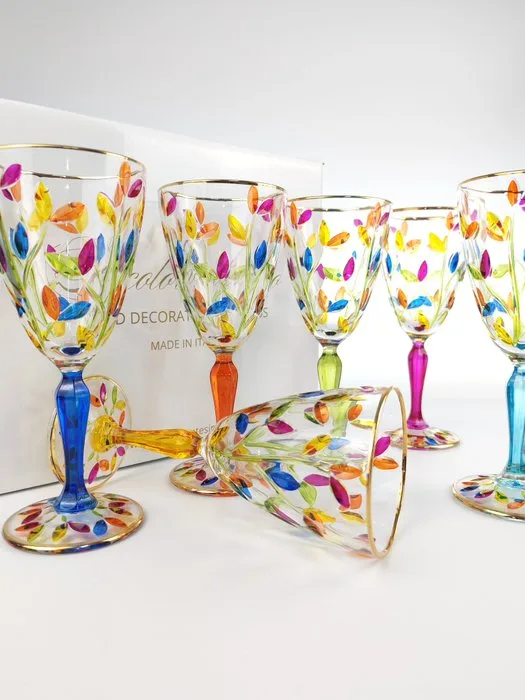 Secoloventesimo - Chalice (6) - Leaves Gold Chalice - 24kt gold - NO-lead Crystal REAL GOLD