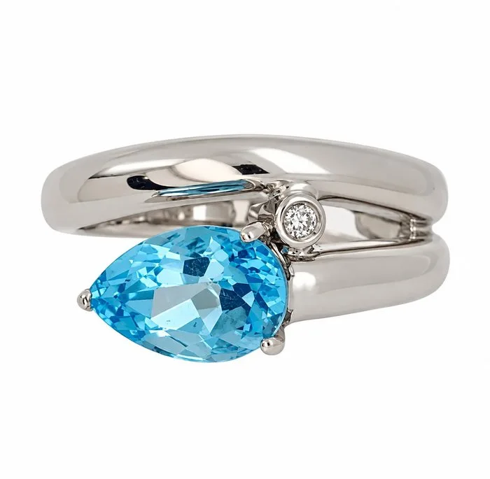 Ring - 18 kt. White gold - 2.32ct. tw. Topaz - Diamond - Made in Italy - Handmade