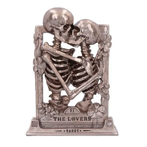 Sculpture, The Lovers Skeleton Sculpture – Gothic Tarot Inspired Figurine with Antique Gold Finish - 20.5 cm - Resin, Metallic finish, Bronze