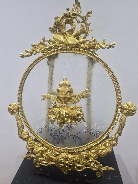 19th-Century French Gilt Mercury-Gold Bronze Table Mirror, Louis XV/Rocaille Style - Table mirror - mercury-gilded bronze