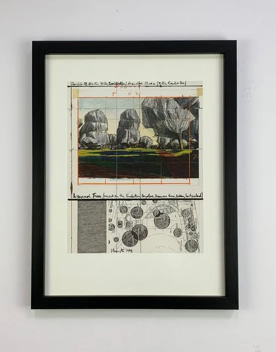Christo (1935-2020) & Jeanne-Claude (1935-2009) - Wrapped Trees Nr. IV (Riehen) - Artprint - 45 x 35 cm - Framed