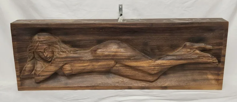 Large Wooden Picture in relief of naked lady approx.